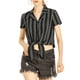 thumbnail image 1 of CAMISA CORTA DE MUJER CON RAYAS Y BOTONES, MANGA CORTA, CON NUDO EN LA PARTE FRONTAL, TALLA XS, NEGRO, 1 of 7