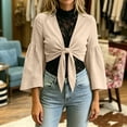 thumbnail image 5 of Cmfcve Women's Tie Front Crop Cardigans Long Bell Sleeve Cotton Linen Shrugs Casual Summer Beach Cover Ups, 5 of 7