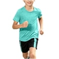 thumbnail image 2 of SGFCWSX Boys 2 Piece Athletic Outfits Summer Quick Dry Short Sleeve T Shirt Shorts Sports Set for Teens Green Size 13, 2 of 9
