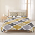thumbnail image 3 of Full Quilt Set 78''x90'', Moroccan Lightweight Summer Bedspread Coverlet Set with 2 Pillow Shams, Vintage Moroccan Texture Yellow Grey Breathable All Season Quilt Bedding for Bedroom/Guest Room, 3 of 9
