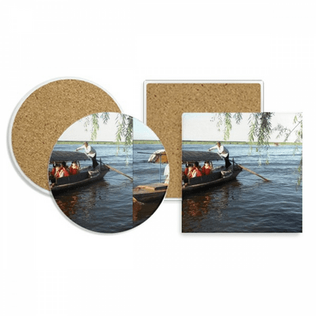 

Sunset Boat Coaster Cup Mug Holder Absorbent Stone Cork Base Set