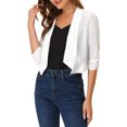 thumbnail image 4 of INSPIRE CHIC Women's Open Front Shawl Lapel 3/4 Ruched Sleeves Chiffon Crop Blazer, 4 of 7