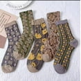 thumbnail image 3 of Zhuge 5 pares de calcetines florales para mujer, calcetines de algodón con rayas nórdicas y flores, calcetines retro bonitos y dulces con flores para niñas, 5-b, 3 of 5