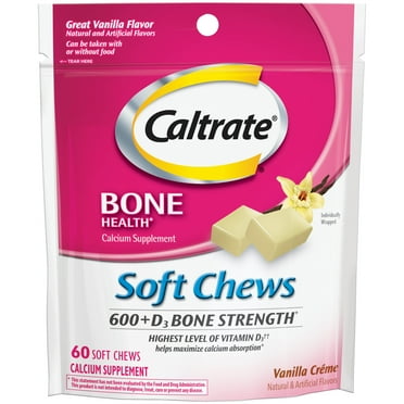 Caltrate Soft Chews 600 D3 Calcium Vitamin D Supplement, Vanilla Creme - 60 Count