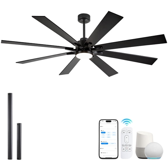 72 inch Black Outdoor Ceiling Fan with Light, Remote/APP/Voice Control, Reversible Quiet DC Motor, 8 Blades High Airflow for Exterior Indoor, 5-Cct