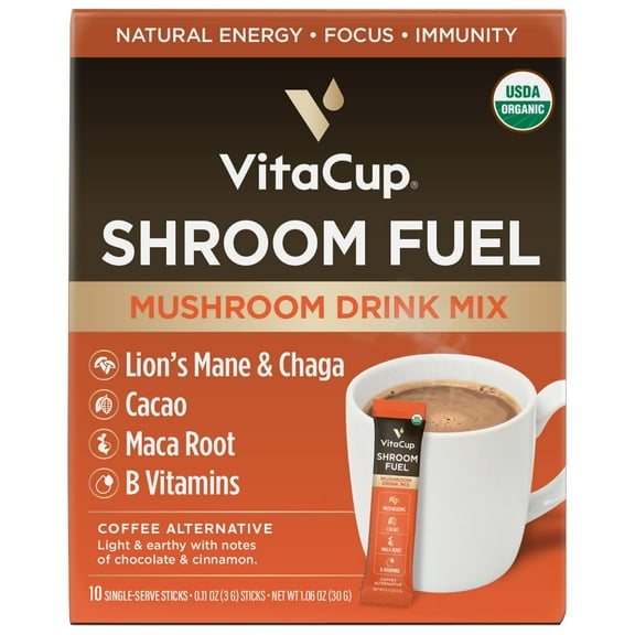 VitaCup Shroom Fuel Mushroom Instant Coffee Alternative Packets, 10 ct