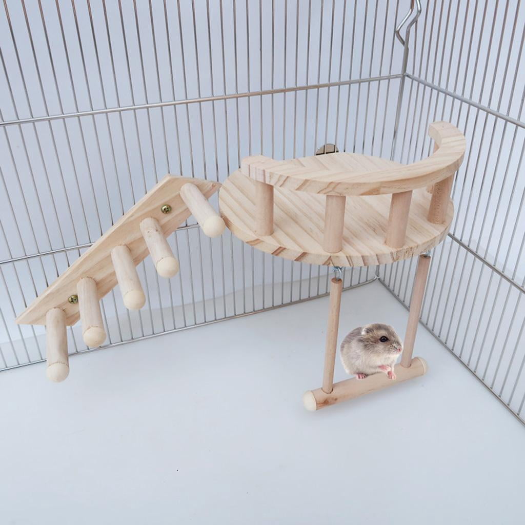 3Pcs Wooden Hamster Platform Small Pet Fence for Play Stand Climbing Ladder Swing Cage Toy Guinea Pigs Exercise Toy for Perch