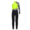 thumbnail image 2 of Sholeno Girls Sparkle Long Sleeve Unitard Kids Full Body Leotard One Piece Jumpsuit One Shoulder Dancewear Fluorescent Yellow 14, 2 of 6