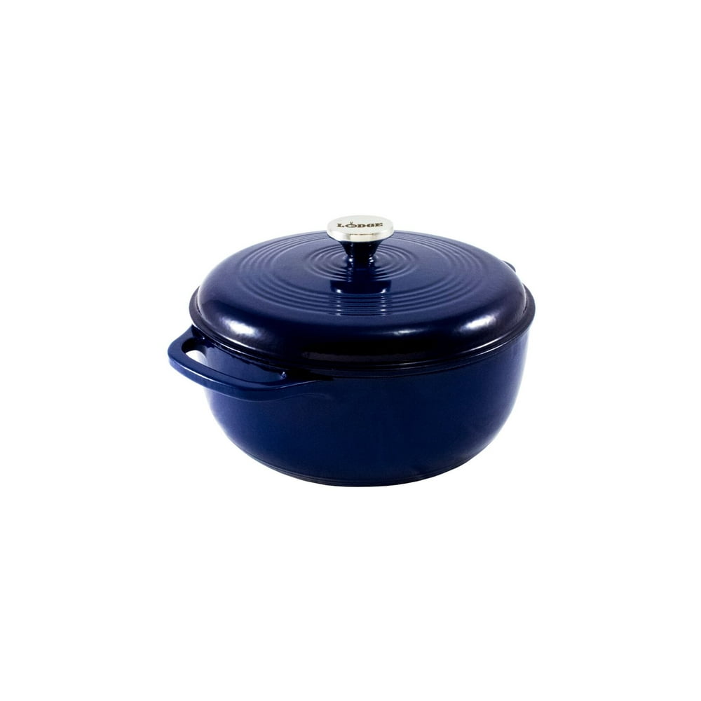 Lodge 6 Quart Indigo Enameled Cast Iron Dutch Oven With Stainless Steel Knob and Loop Handles