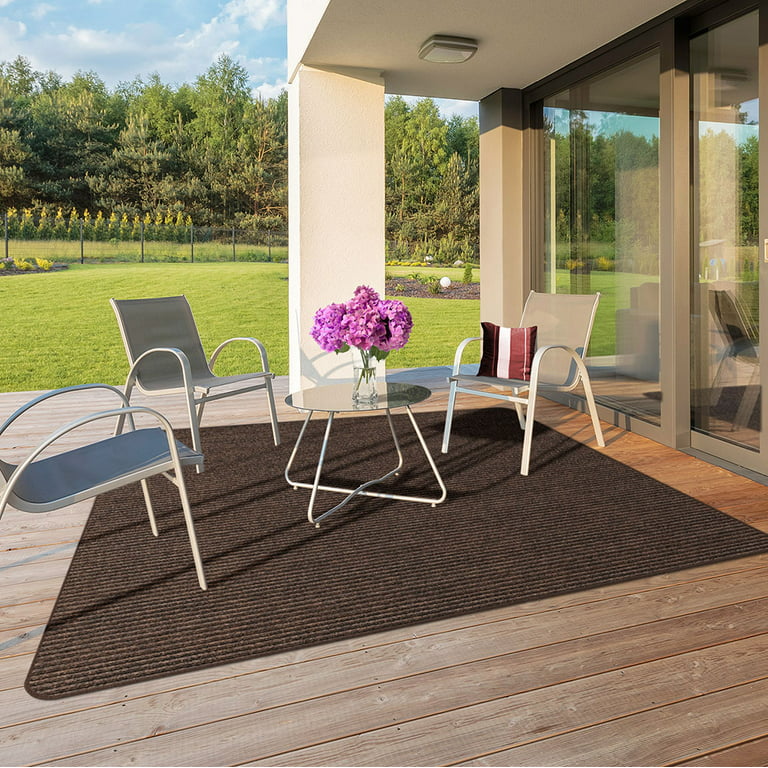 Indoor/Outdoor Double-Ribbed Carpet Area Rug with Skid-Resistant Rubber  Backing - Bittersweet Brown - 2' x 3' 