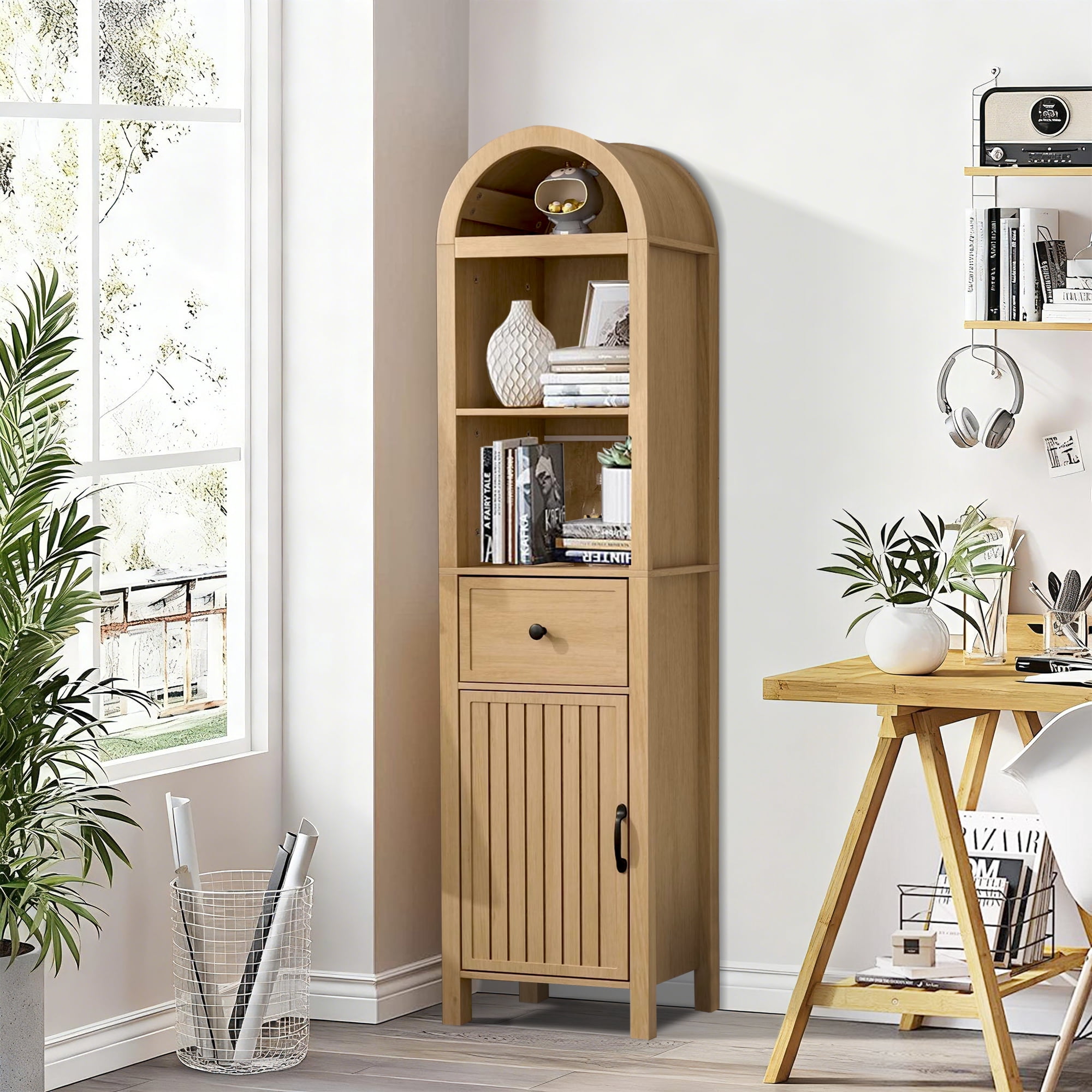 Fiogmub Tall Storage Cabinets with Doors and Shelves, Narrow Tall Linen Cabinet with Drawer