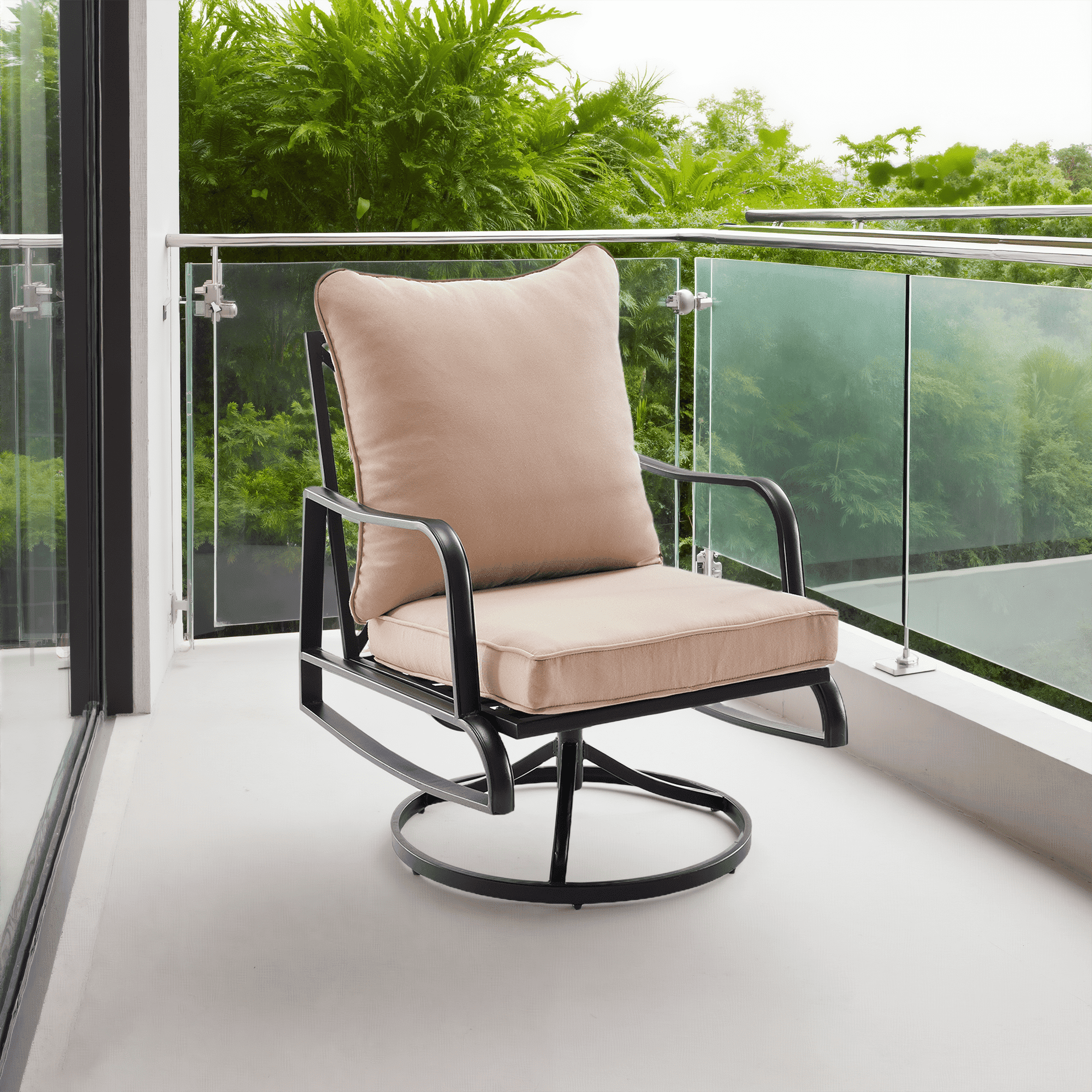 MAYEERTY 4-Piece Metal Frame Outdoor Patio Set with 2 Swivel Chairs, 1 Loveseat, and 1 Coffee Table