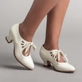 thumbnail image 2 of Juebong Cute Ladies Shoes Dressy Pointed Toe Pumps Chunky Low Heels Sweet Ankle Strap Party Dress Shoes White,40, 2 of 8