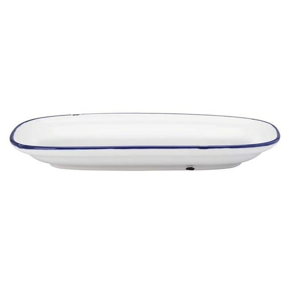 10.5 x 6.75 in. Tin White & Blue Rectangular Porcelain Platter