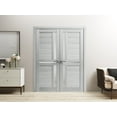 thumbnail image 3 of Solid French Double Doors 64 x 80 inches | Veregio 7288 Light Grey Oak with Frosted Glass | Wood Solid Panel Frame Trims | Closet Bedroom Sturdy Doors, 3 of 5