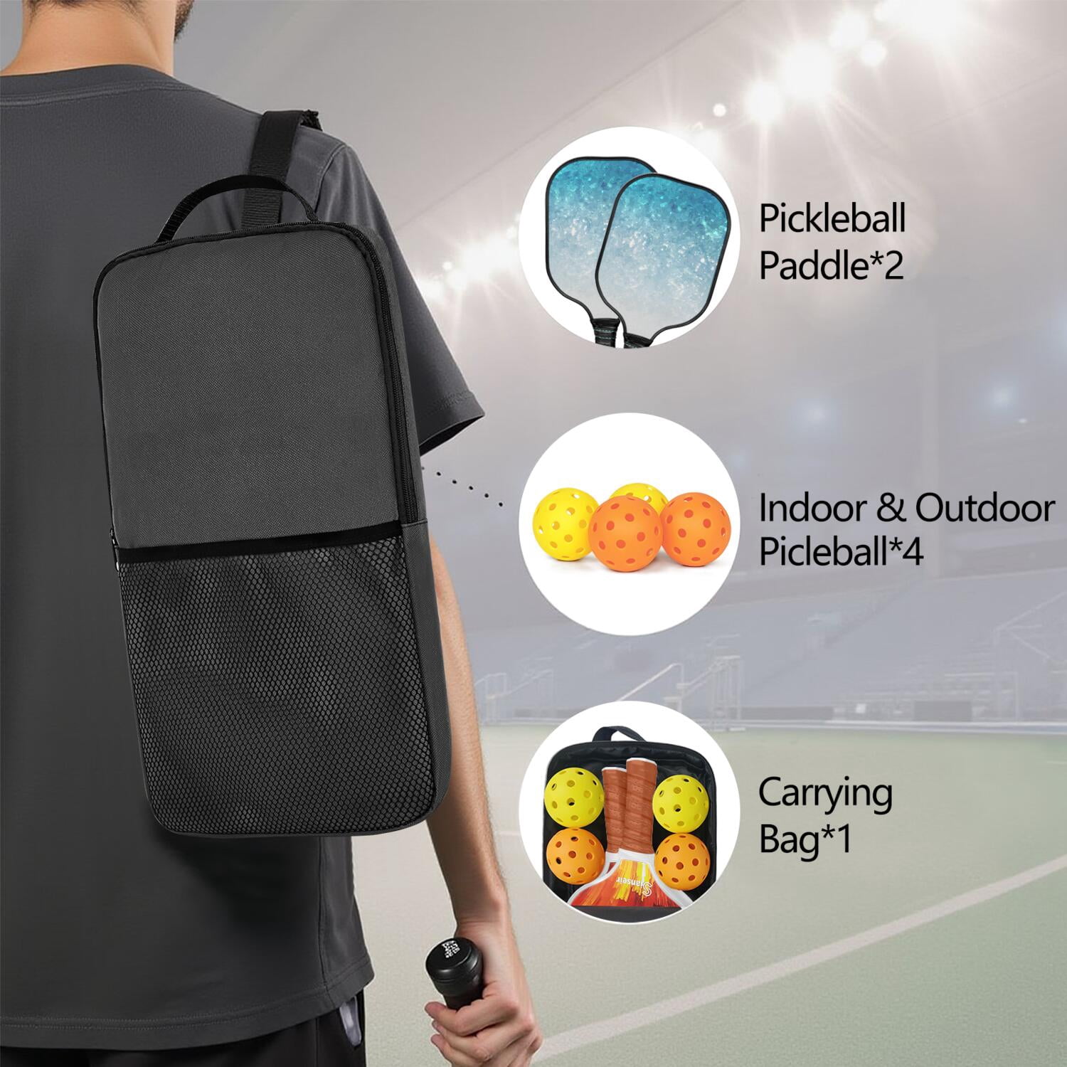 Pickleball Paddles Set Of 2, Fiberglass Surface, Ice Crystal Print, 4 Balls & Bag