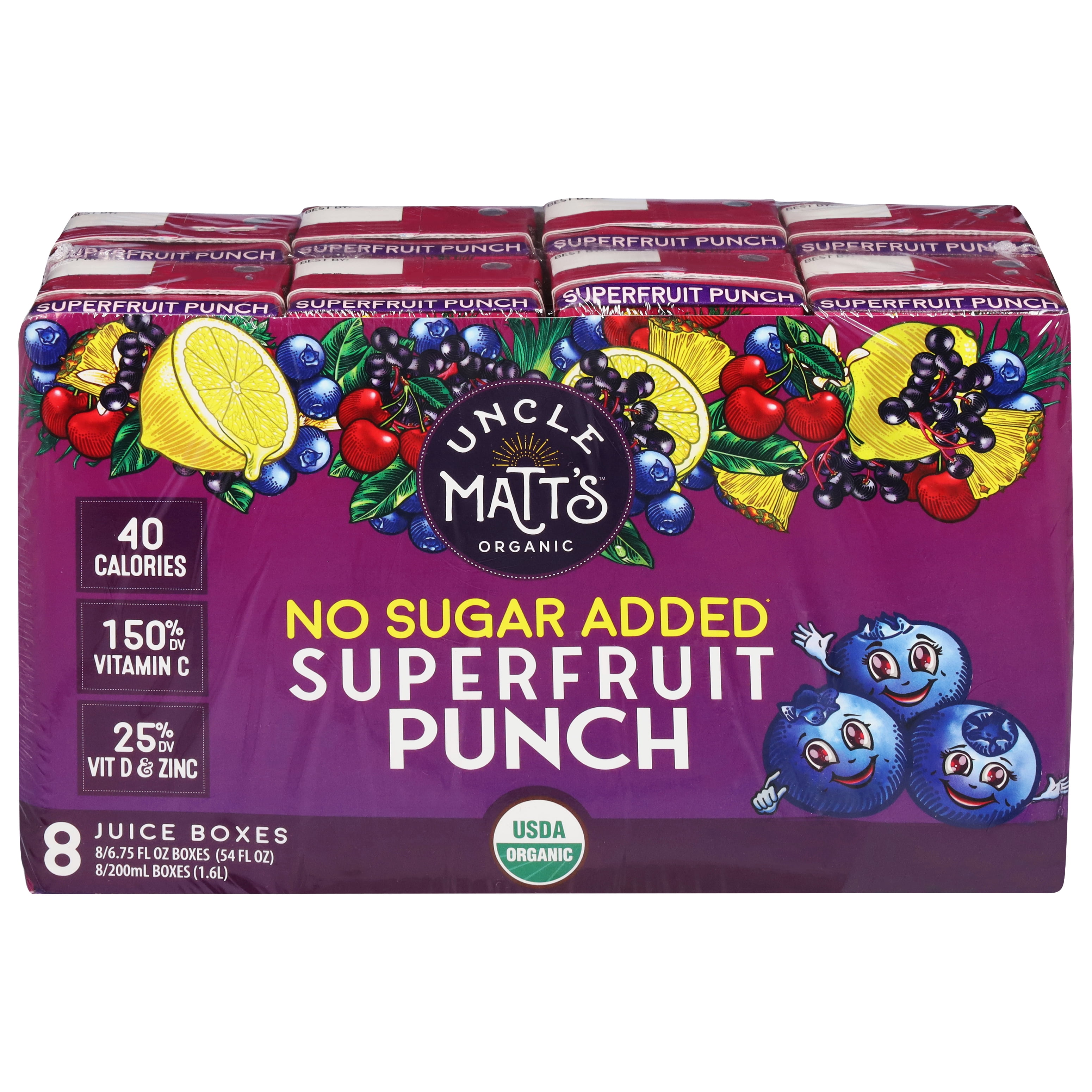 Uncle Matt's Organic No Sugar Added Super Fruit Punch Juice Boxes
