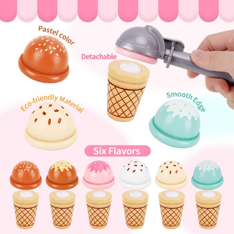 Dreamon Set De Helado De Madera Para Niños – Cocina De Juguete Con Piezas De Madera Natural, Regalo Para +3 Años