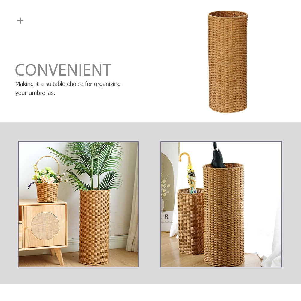 Masteelf Indoor Artificial Rattan Umbrella Holder Hotel Umbrella Storage Stand Sturdy Umbrella Bucket Woven Bucket Umbrella Storage Bucket