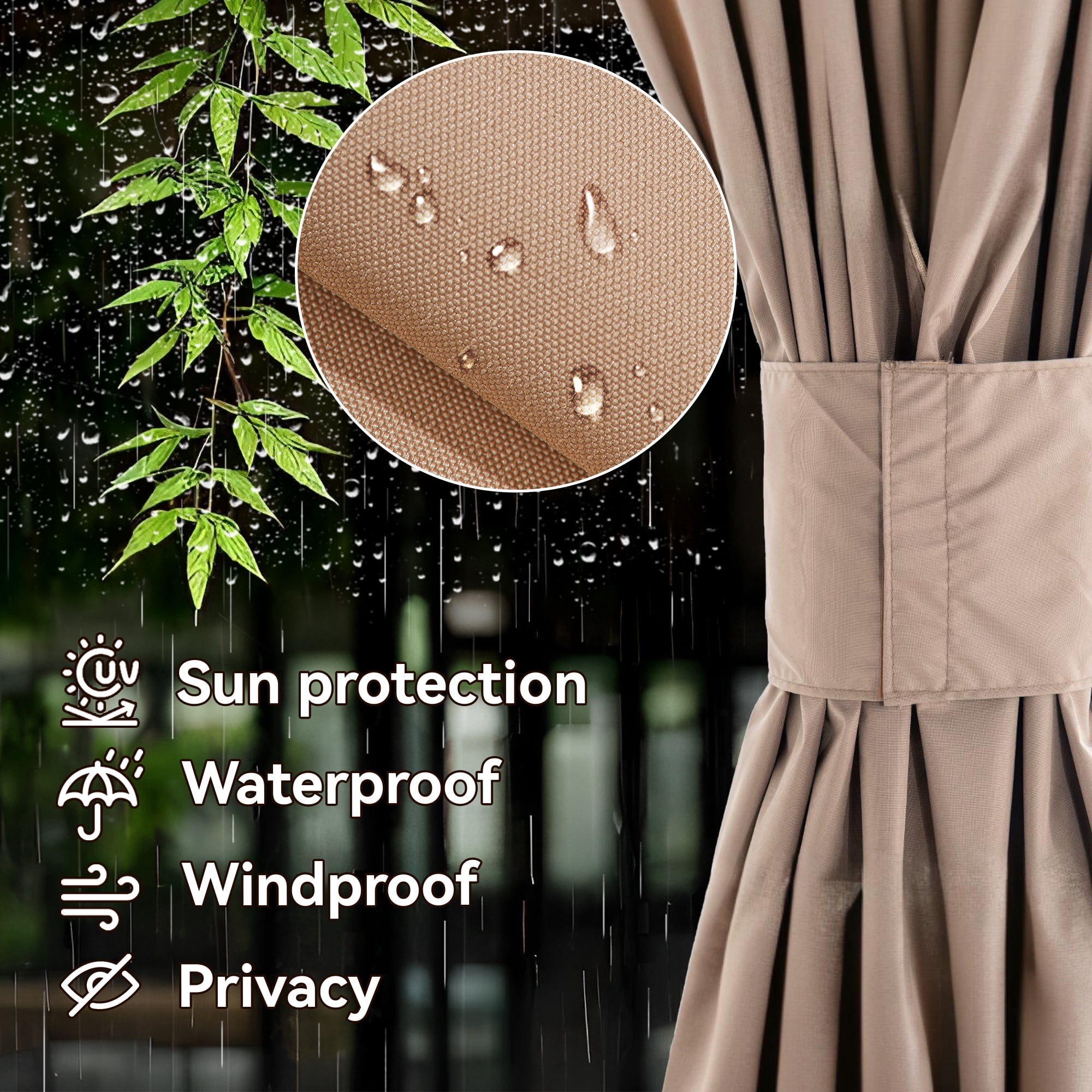 FONA Gazebo Curtain Replacement Universal 4-Panel Sidewalls 10'x10', Outdoor Gazebo Privacy Curtains with Zipper, Replacement for Outdoor, Patio Canopy, Garden and Backyard (Curtain Only)