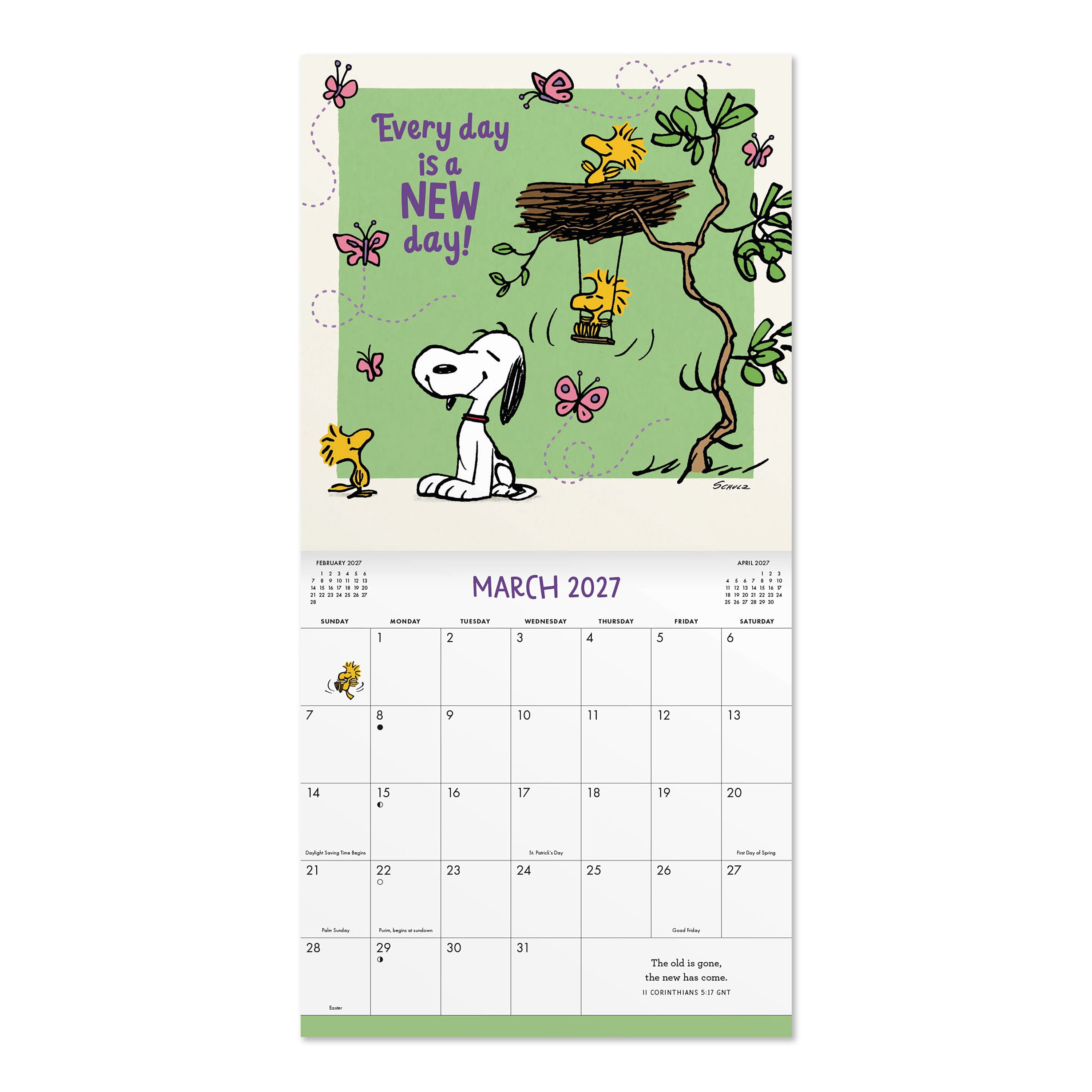 2027 Peanuts Inspirational Hanging Wall Calendar 12x12 January-December Gridded