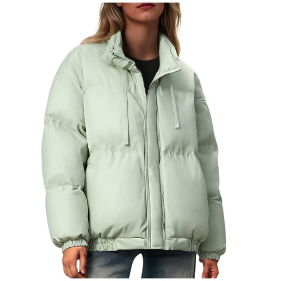 Kilaqueen Quilted Puffer Jacket for Women Long Sleeve Solid Color Full Zipper Padded Coat with Pockets 2025 Winter Warm Outerwear