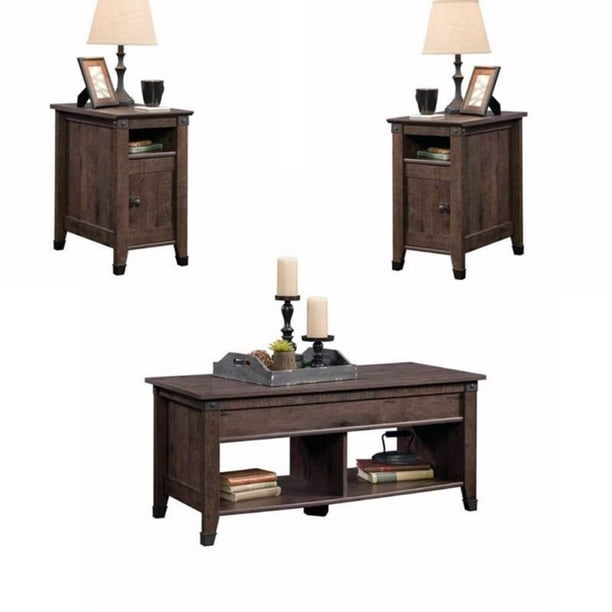 Rustic 3 Piece Coffee Table And End Table Sets In Oak Brown Walmart Com Walmart Com