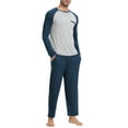 thumbnail image 3 of MoFiz Men's Bamboo Pajamas Set Long Sleeve Crew-Neck Top and Pants with Pockets Loungewear 2-Piece for Men, 3 of 7