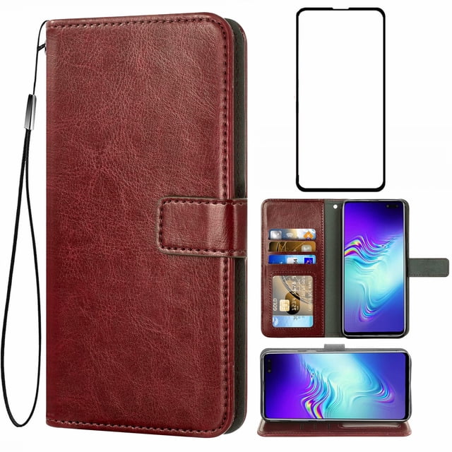 Mobile Phone Cover for Samsung S10 5g, Cover Premium Pu Leather Tpu Flip Cover Magnetic Closure Card Compartment Stand Function Wallet with Lanyard Protective Cover
