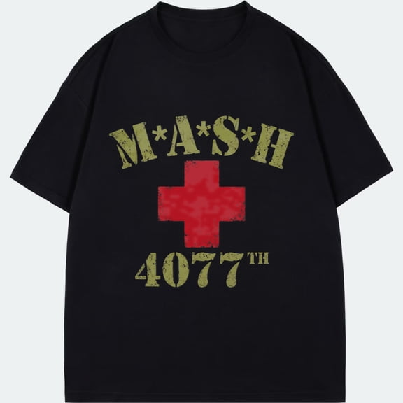 Mash 4077th Military Style T Shirt Black MASH 4077th Red Cross Print Casual Wear For Men And Women