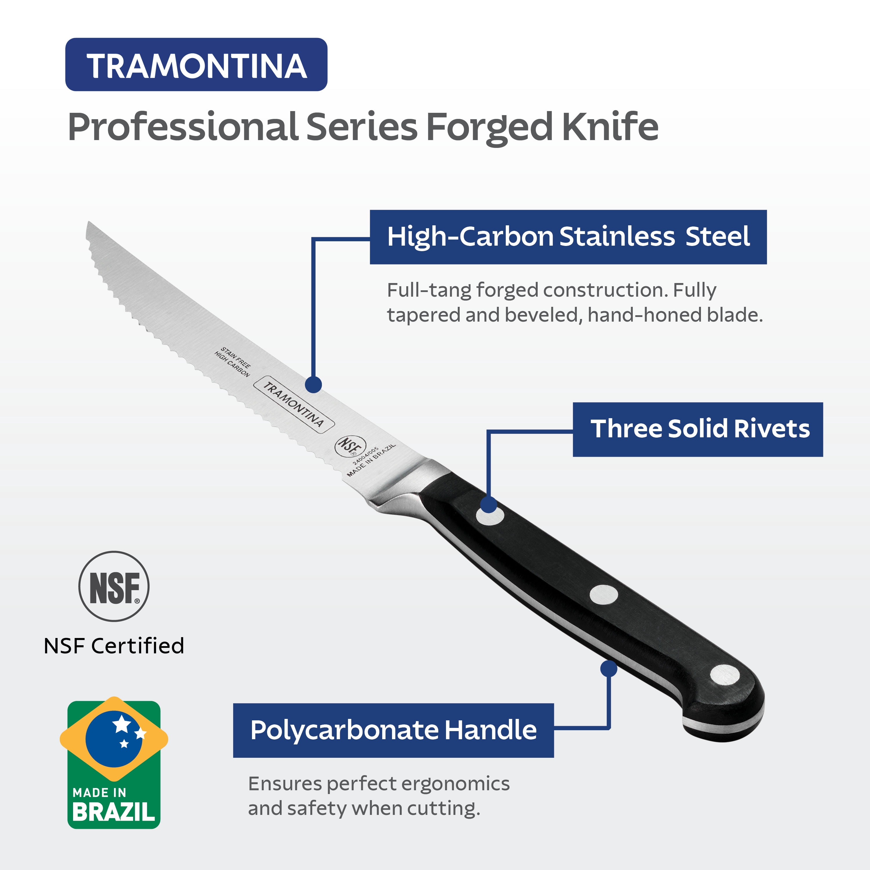 Tramontina Pro Series 4 Piece Forged 5 Inch Serrated Steak Knife Set