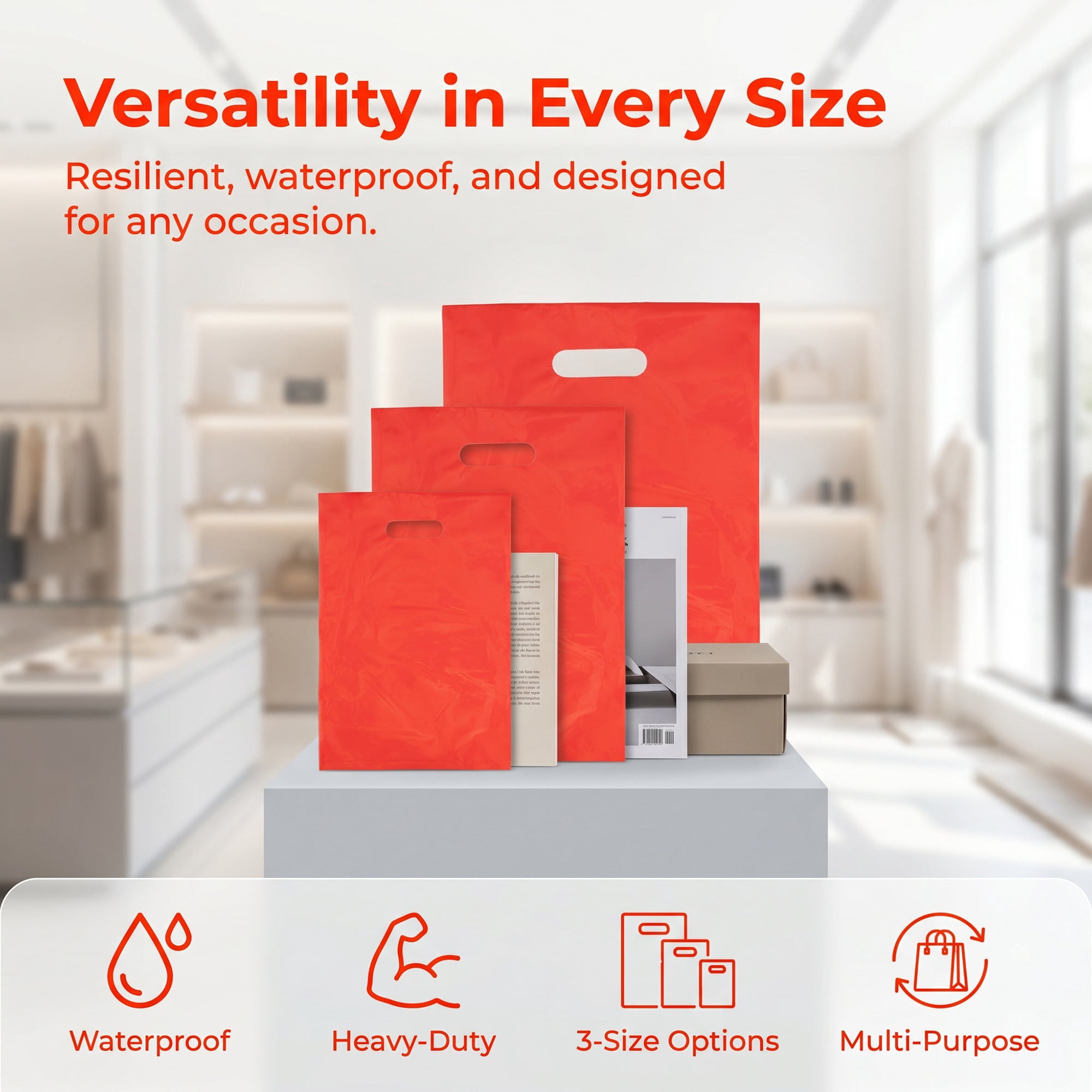Unique Bargains 50Pcs Premium Waterproof Gift Bags Red 9.8" x 13.8"