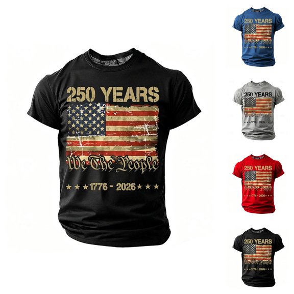 4th of July Shirts for Men 2026 Short Sleeve Crewneck America Flag Printed Patriotic Shirt Independence Day T-Shirts