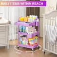 thumbnail image 2 of Yeabett 3 Tier Rolling Utility Cart Organizer with Removable Drawer, Mobile Storage Carts with 2 Lockable Wheels for Bathroom, Kitchen, Snack, Craft, Makeup, Baby Essentials，Purple, 2 of 7