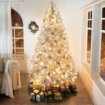 Naomi Home 7.5ft Silver Christmas Tree with Lights, Unique Colored Christmas Tree Prelit with 1412 Branch Tips, 600 Warm Lights and Metal Stand, Aritificial Christmas Tree