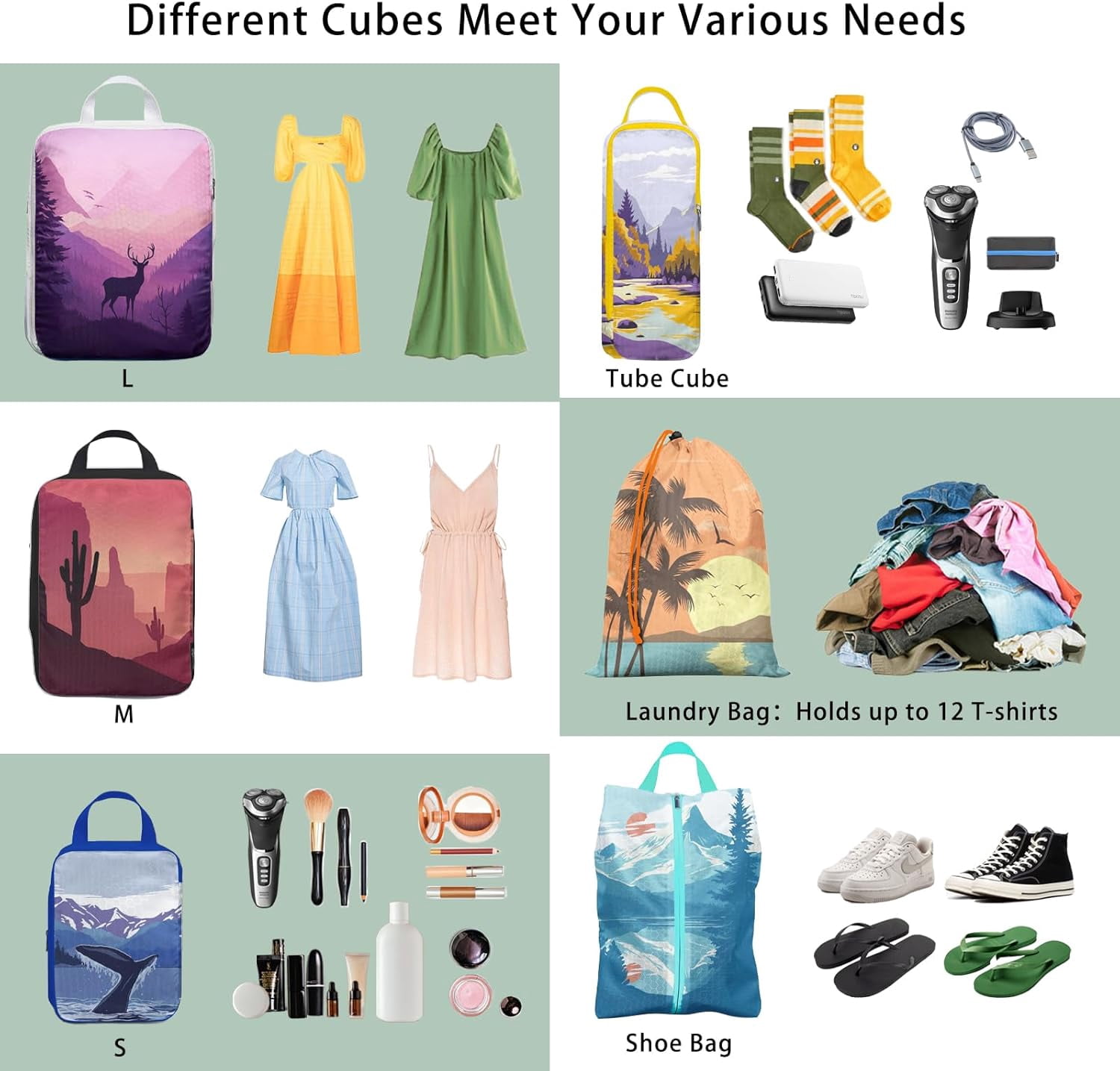 6 Pcs Compression Packing Cubes for Travel Suitcases, Waterproof Luggage Organizer Bags Set, Washable Packaging Cubes for Women Backpack Travel Perfect for Carry-Ons and Storage