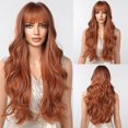 thumbnail image 1 of Pelucas sintéticas onduladas con flequillo para mujer, pelo largo ombré, color morado polvoriento, Natural, uso diario, fiesta, Cosplay, resistente al calor, 1 of 4