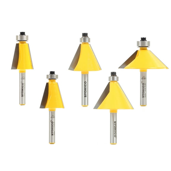 5 Bit Chamfer Edge Forming Router Bit Set - 1/4" Shank - Yonico 13508q