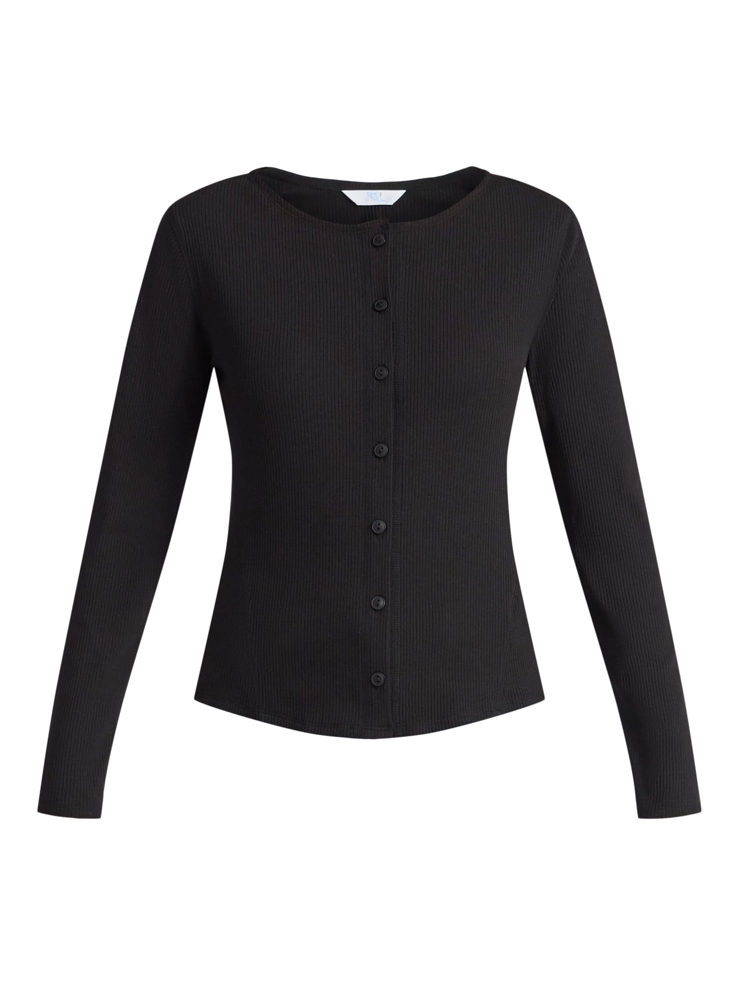 Time and Tru Women's Ribbed Knit Button Front Top with Long Sleeves, Sizes XS-XXXL
