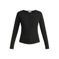 thumbnail image 5 of Time and Tru Women's Ribbed Knit Button Front Top with Long Sleeves, Sizes XS-XXXL, 5 of 5