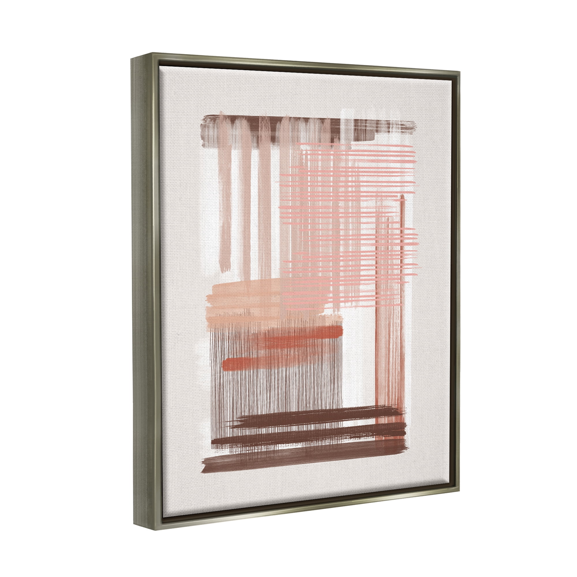 Stupell Industries Pink & Brown Abstract Lines Abstract Painting Gray Floater Framed Art Print Wall Art, 25 x 31