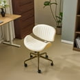 thumbnail image 4 of Ktaxon Armless Office Chair, Curved Wood Accent Desk Chair with Swivel Seat, PU Upholstered Task Chair for Study, Makeup Vanity White, 4 of 9
