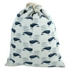Home Travel Cotton Linen Shark Print Drawstring Dust Resistant Pouch Packing Gift Storage Bag White