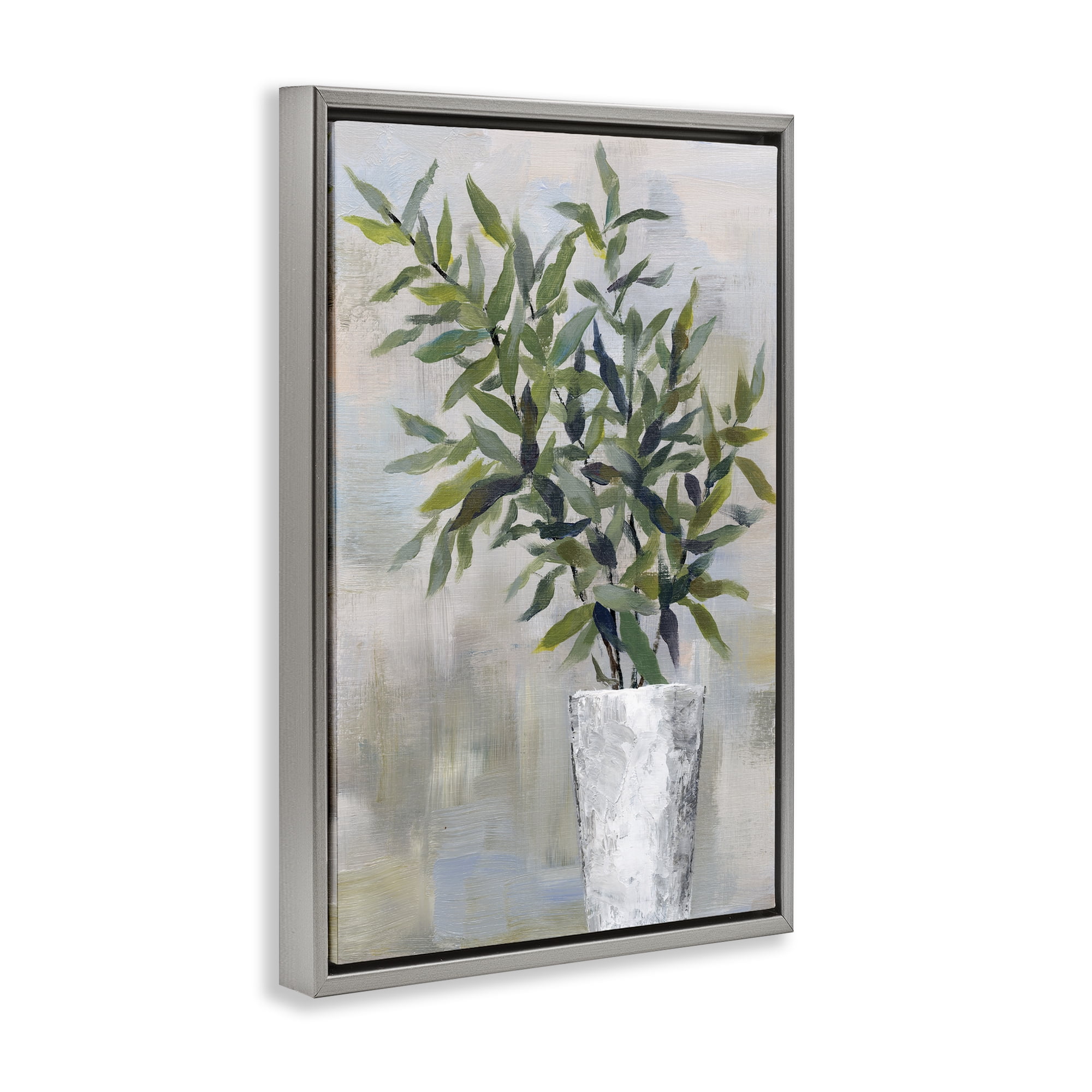 Stupell Industries Splayed Plant Leaves Plants & Flowers Painting Gray Floater Framed Canvas Art Print Wall Art, 21 x 31