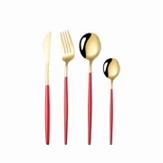 4 pack Stainless Steel Flatware Set,Modern Satin Finish| BEST Birthday Wedding Gift (red-gold Matte 4 Sets)