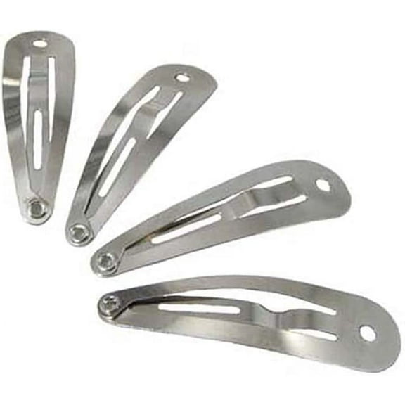 25 Snap Hair Clips - Silver Metal Tear Drop Shape with Hole - 30mm