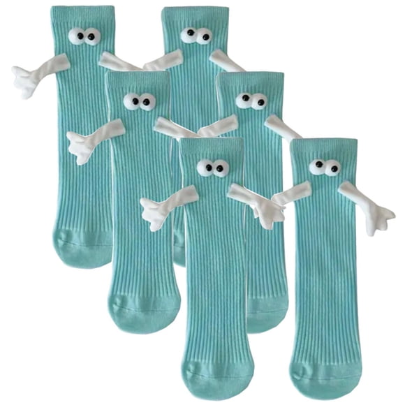 Medias MMedias 3Dagnéticas Animadas MagSoxGreen Mint 3Pares Verde Menta 5-9.5US Animados Calcetines Tubo Medio Magnético