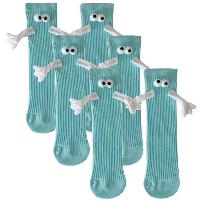 Medias MMedias 3Dagnéticas Animadas MagSoxGreen Mint 3Pares Verde Menta 5-9.5US Animados Calcetines Tubo Medio Magnético