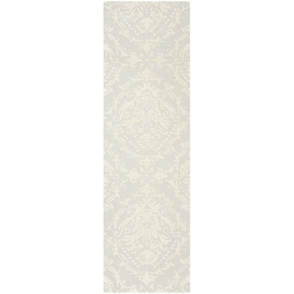 SAFAVIEH Blossom Kestrel Damask Runner Rug, Light Grey/Ivory, 2'3" x 6'