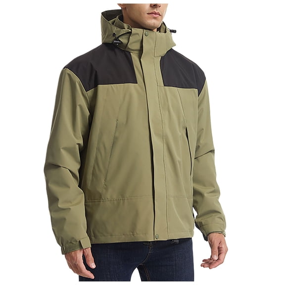 Men's Waterproof Windbreaker Jacket Warm Winter Thermal Coat with Multi Pockets (Army Green XL)